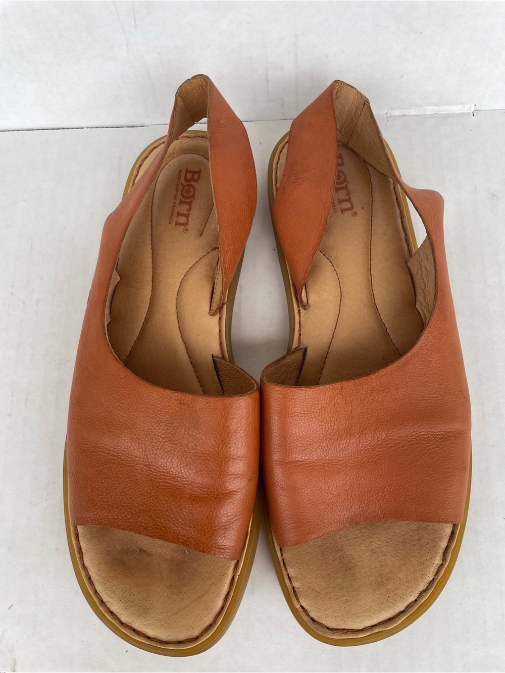 Women’s Børn Brown Leather Slip-On Slingback Flat Sandals Soft Comfort Shoes 9 M